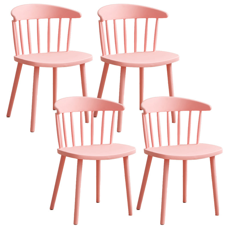 Scandinavian Plastic Armless Chair Windsor Back Restaurant Chair Pink 4 Piece Set Clearhalo 'Dining Chairs' 'Dining Tables & Seating' 'dining_chair' 'furn' 'furn_dining_chair' 'Furniture' 'furniture_dining_chair' 'Kitchen & Dining Furniture' 5043952