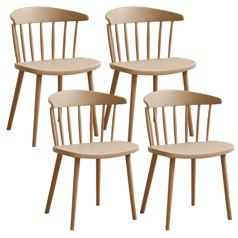 Scandinavian Plastic Armless Chair Windsor Back Restaurant Chair Khaki 4 Piece Set Clearhalo 'Dining Chairs' 'Dining Tables & Seating' 'dining_chair' 'furn' 'furn_dining_chair' 'Furniture' 'furniture_dining_chair' 'Kitchen & Dining Furniture' 5043964