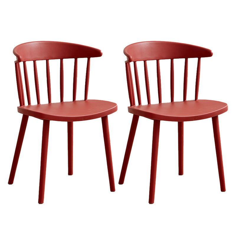 Scandinavian Plastic Armless Chair Windsor Back Restaurant Chair Burgundy 2 Piece Set Clearhalo 'Dining Chairs' 'Dining Tables & Seating' 'dining_chair' 'furn' 'furn_dining_chair' 'Furniture' 'furniture_dining_chair' 'Kitchen & Dining Furniture' 5043966