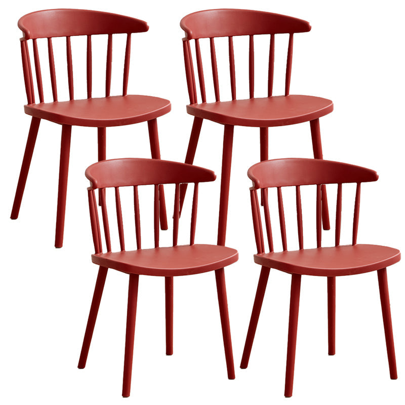 Scandinavian Plastic Armless Chair Windsor Back Restaurant Chair Burgundy 4 Piece Set Clearhalo 'Dining Chairs' 'Dining Tables & Seating' 'dining_chair' 'furn' 'furn_dining_chair' 'Furniture' 'furniture_dining_chair' 'Kitchen & Dining Furniture' 5043967