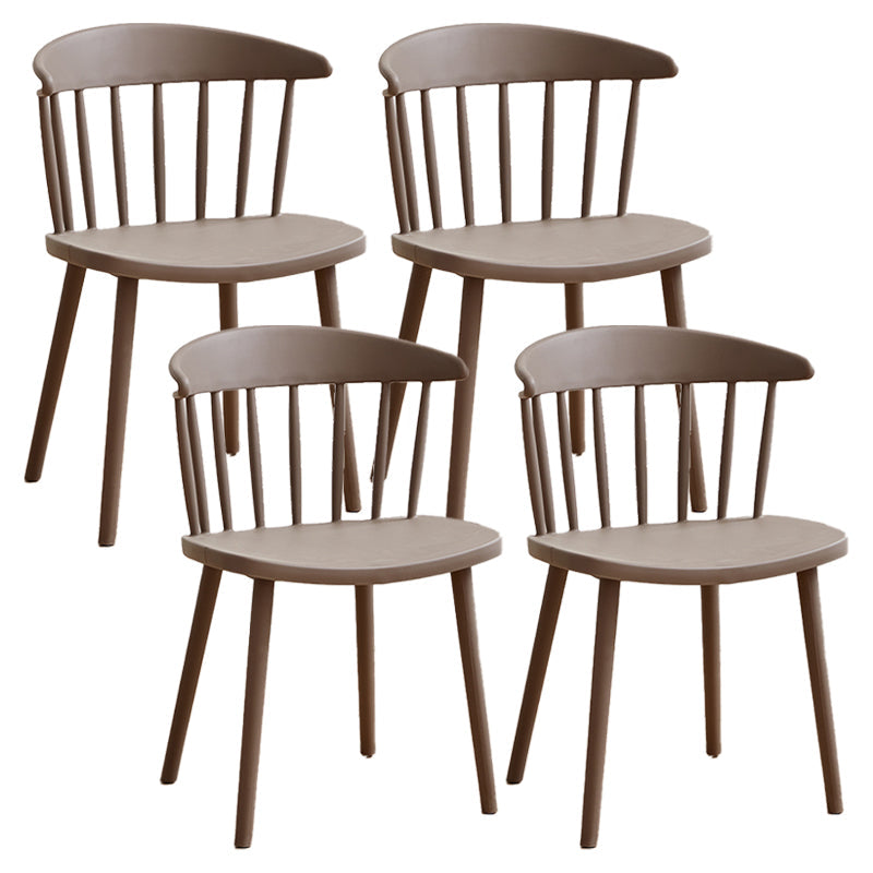 Scandinavian Plastic Armless Chair Windsor Back Restaurant Chair Dark Brown 4 Piece Set Clearhalo 'Dining Chairs' 'Dining Tables & Seating' 'dining_chair' 'furn' 'furn_dining_chair' 'Furniture' 'furniture_dining_chair' 'Kitchen & Dining Furniture' 5043973