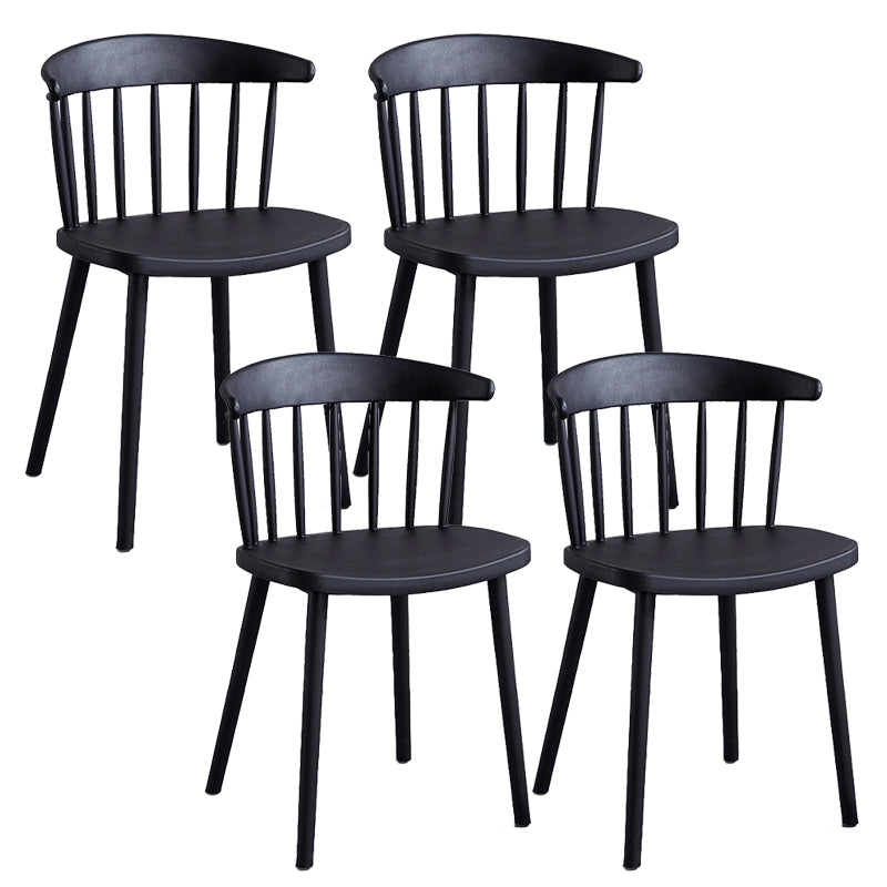 Plastic Scandinavian Armless Chair Windsor Back Indoor-Outdoor Chair Black 4 Piece Set Clearhalo 'Dining Chairs' 'Dining Tables & Seating' 'dining_chair' 'furn' 'furn_dining_chair' 'Furniture' 'furniture_dining_chair' 'Kitchen & Dining Furniture' 5044046