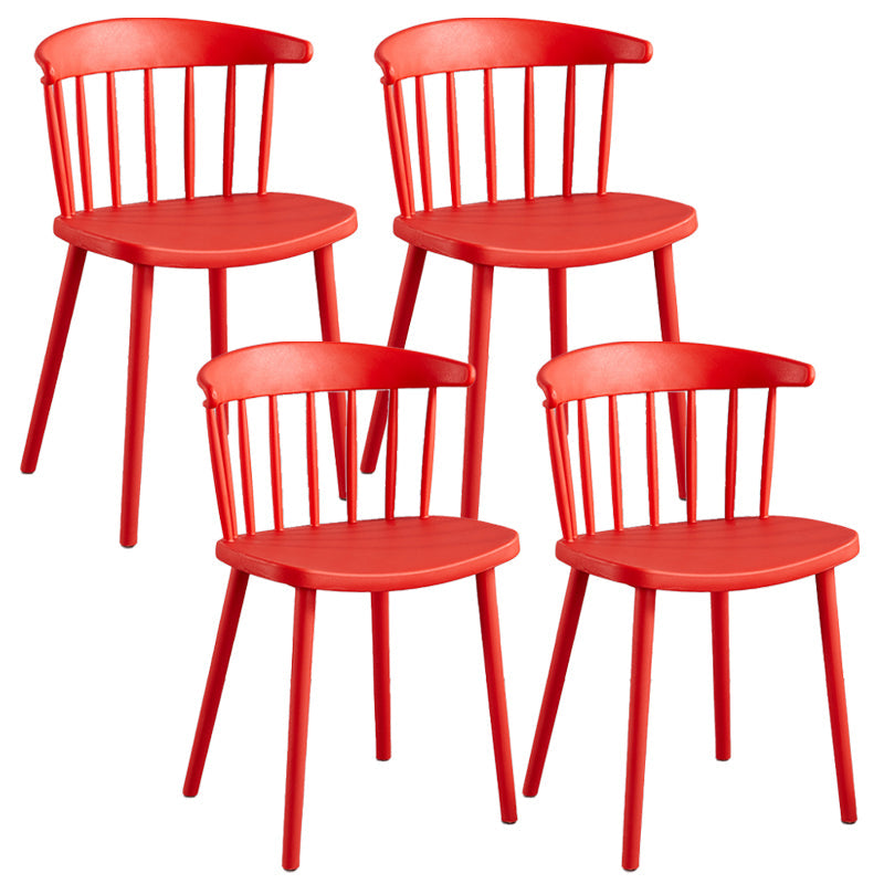 Plastic Scandinavian Armless Chair Windsor Back Indoor-Outdoor Chair Red 4 Piece Set Clearhalo 'Dining Chairs' 'Dining Tables & Seating' 'dining_chair' 'furn' 'furn_dining_chair' 'Furniture' 'furniture_dining_chair' 'Kitchen & Dining Furniture' 5044059
