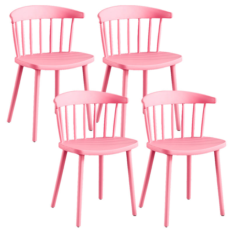 Plastic Scandinavian Armless Chair Windsor Back Indoor-Outdoor Chair Pink 4 Piece Set Clearhalo 'Dining Chairs' 'Dining Tables & Seating' 'dining_chair' 'furn' 'furn_dining_chair' 'Furniture' 'furniture_dining_chair' 'Kitchen & Dining Furniture' 5044062