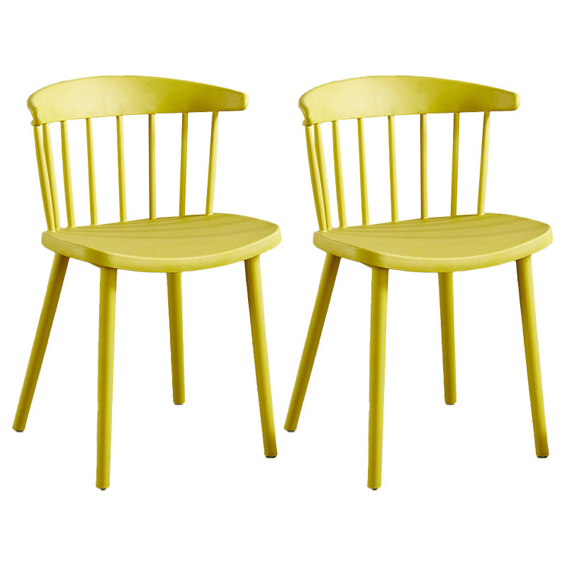 Plastic Scandinavian Armless Chair Windsor Back Indoor-Outdoor Chair Yellow 2 Piece Set Clearhalo 'Dining Chairs' 'Dining Tables & Seating' 'dining_chair' 'furn' 'furn_dining_chair' 'Furniture' 'furniture_dining_chair' 'Kitchen & Dining Furniture' 5044064