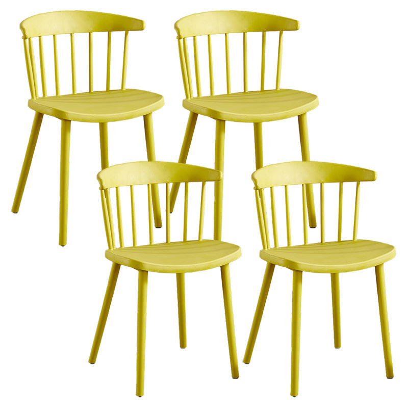 Plastic Scandinavian Armless Chair Windsor Back Indoor-Outdoor Chair Yellow 4 Piece Set Clearhalo 'Dining Chairs' 'Dining Tables & Seating' 'dining_chair' 'furn' 'furn_dining_chair' 'Furniture' 'furniture_dining_chair' 'Kitchen & Dining Furniture' 5044066