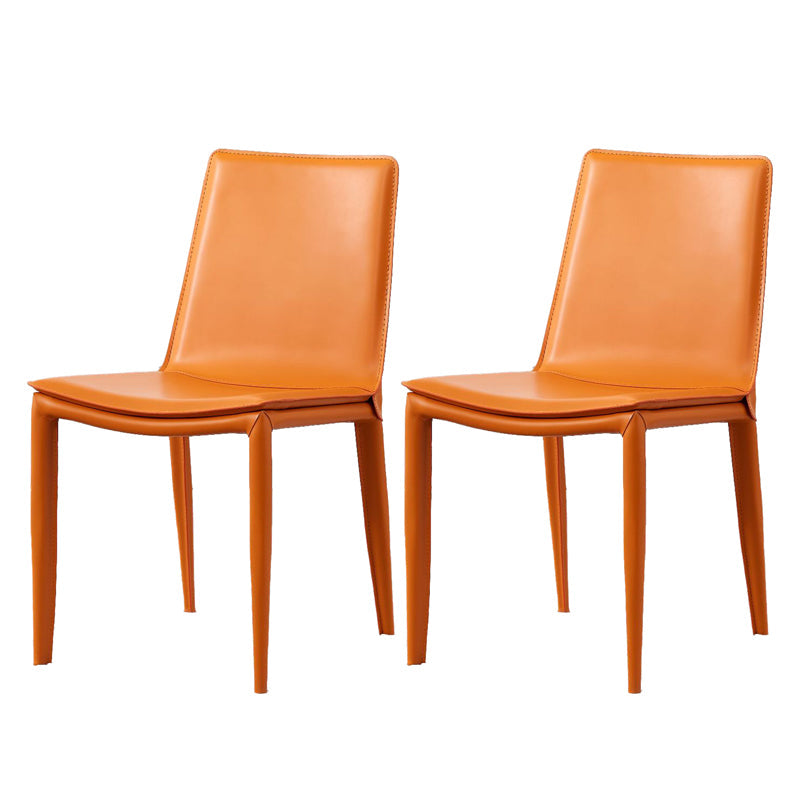 Modern Style Side Chair Faux Leather Solid Back Dining Chair for Home Orange 2 Piece Set Clearhalo 'Dining Chairs' 'Dining Tables & Seating' 'dining_chair' 'furn' 'furn_dining_chair' 'Furniture' 'furniture_dining_chair' 'Kitchen & Dining Furniture' 5044131