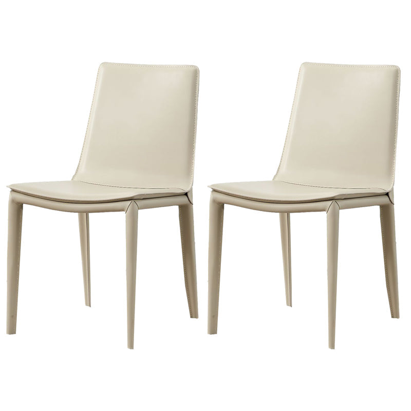 Modern Style Side Chair Faux Leather Solid Back Dining Chair for Home Off-White 2 Piece Set Clearhalo 'Dining Chairs' 'Dining Tables & Seating' 'dining_chair' 'furn' 'furn_dining_chair' 'Furniture' 'furniture_dining_chair' 'Kitchen & Dining Furniture' 5044136