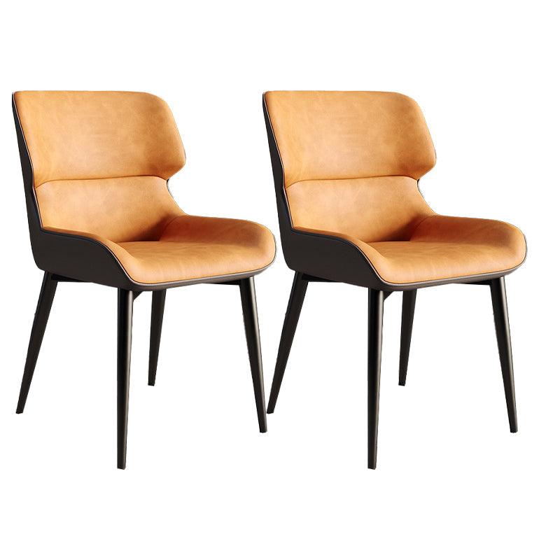 Faux Leather Modern Armless Chair Matte Finish Wingback Dining Chair Orange 2 Piece Set Clearhalo 'Dining Chairs' 'Dining Tables & Seating' 'dining_chair' 'furn' 'furn_dining_chair' 'Furniture' 'furniture_dining_chair' 'Kitchen & Dining Furniture' 5044163