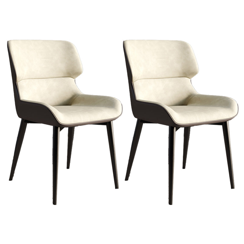 Faux Leather Modern Armless Chair Matte Finish Wingback Dining Chair Off-White 2 Piece Set Clearhalo 'Dining Chairs' 'Dining Tables & Seating' 'dining_chair' 'furn' 'furn_dining_chair' 'Furniture' 'furniture_dining_chair' 'Kitchen & Dining Furniture' 5044164
