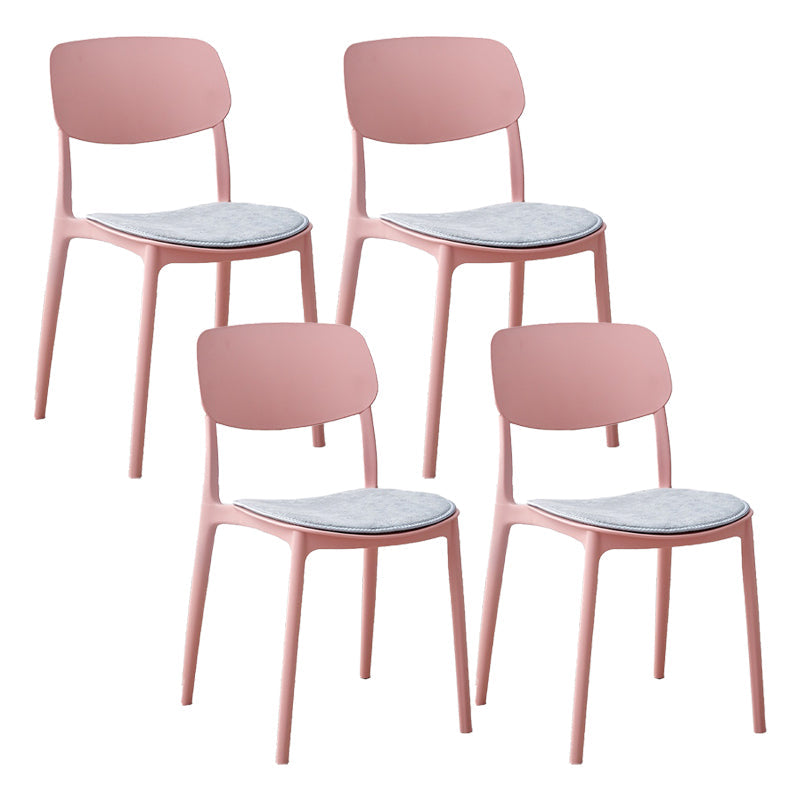 Plastic Contemporary Armless Chair Open Back Indoor-Outdoor Chair Pink Upholstered Set of 4 Clearhalo 'Dining Chairs' 'Dining Tables & Seating' 'dining_chair' 'Furniture' 'furniture_dining_chair' 'Kitchen & Dining Furniture' 5044180