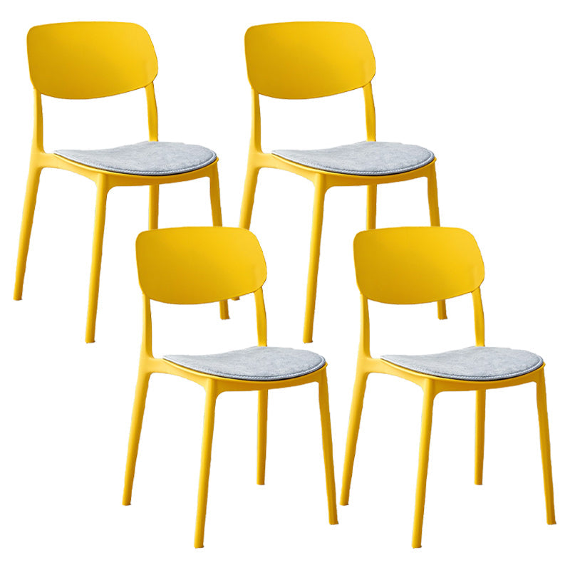 Plastic Contemporary Armless Chair Open Back Indoor-Outdoor Chair Yellow Upholstered Set of 4 Clearhalo 'Dining Chairs' 'Dining Tables & Seating' 'dining_chair' 'Furniture' 'furniture_dining_chair' 'Kitchen & Dining Furniture' 5044185