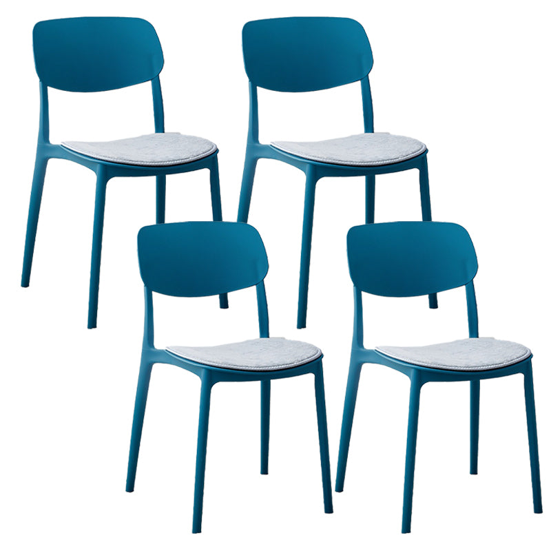 Plastic Contemporary Armless Chair Open Back Indoor-Outdoor Chair Royal Blue Upholstered Set of 4 Clearhalo 'Dining Chairs' 'Dining Tables & Seating' 'dining_chair' 'Furniture' 'furniture_dining_chair' 'Kitchen & Dining Furniture' 5044196
