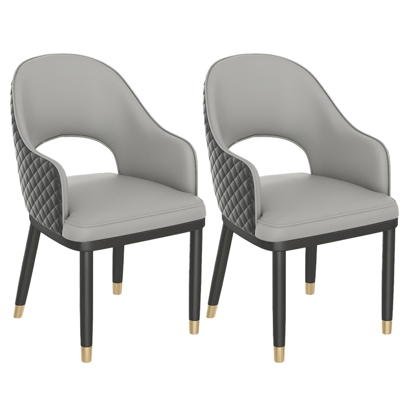 Modern Style Arm Chair Leather Open Back Indoor Dining Chair Grey 2 Piece Set Clearhalo 'Dining Chairs' 'Dining Tables & Seating' 'dining_chair' 'furn' 'furn_dining_chair' 'Furniture' 'furniture_dining_chair' 'Kitchen & Dining Furniture' 5044203