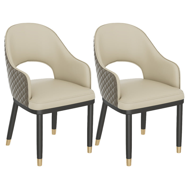 Modern Style Arm Chair Leather Open Back Indoor Dining Chair Beige 2 Piece Set Clearhalo 'Dining Chairs' 'Dining Tables & Seating' 'dining_chair' 'furn' 'furn_dining_chair' 'Furniture' 'furniture_dining_chair' 'Kitchen & Dining Furniture' 5044209