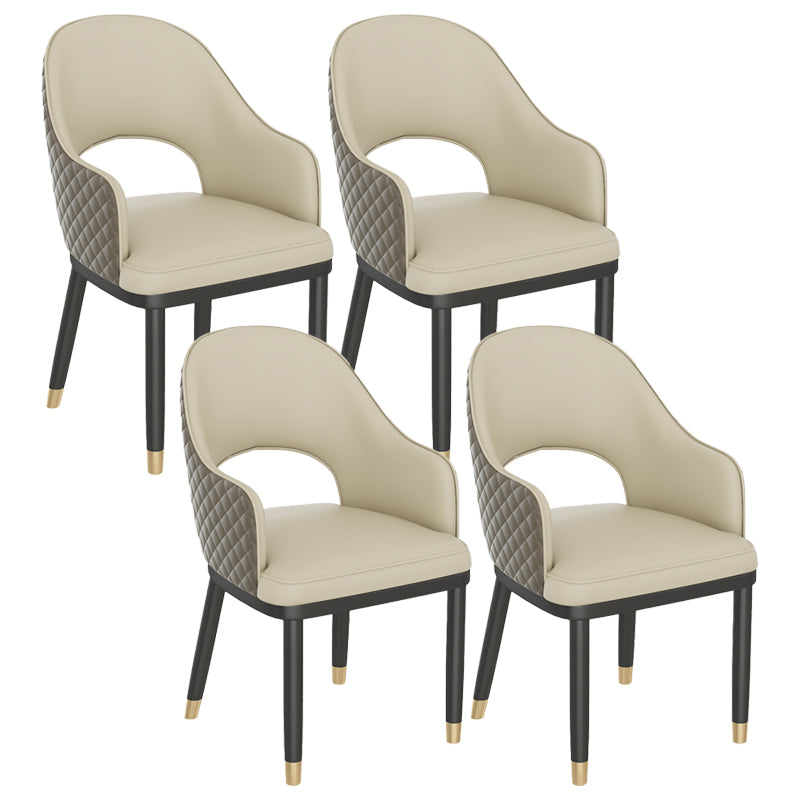 Modern Style Arm Chair Leather Open Back Indoor Dining Chair Beige 4 Piece Set Clearhalo 'Dining Chairs' 'Dining Tables & Seating' 'dining_chair' 'furn' 'furn_dining_chair' 'Furniture' 'furniture_dining_chair' 'Kitchen & Dining Furniture' 5044210