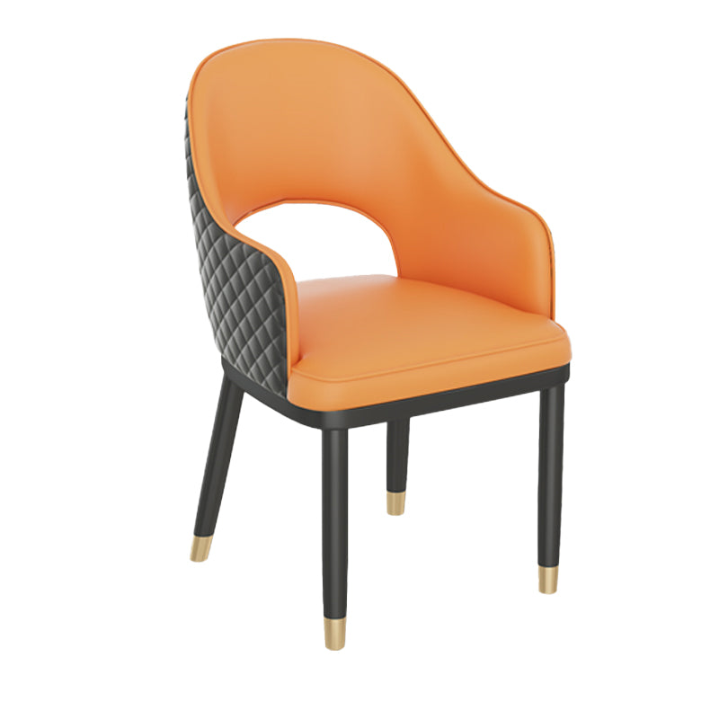 Modern Style Arm Chair Leather Open Back Indoor Dining Chair Black-Orange 1 Piece Clearhalo 'Dining Chairs' 'Dining Tables & Seating' 'dining_chair' 'furn' 'furn_dining_chair' 'Furniture' 'furniture_dining_chair' 'Kitchen & Dining Furniture' 5044219
