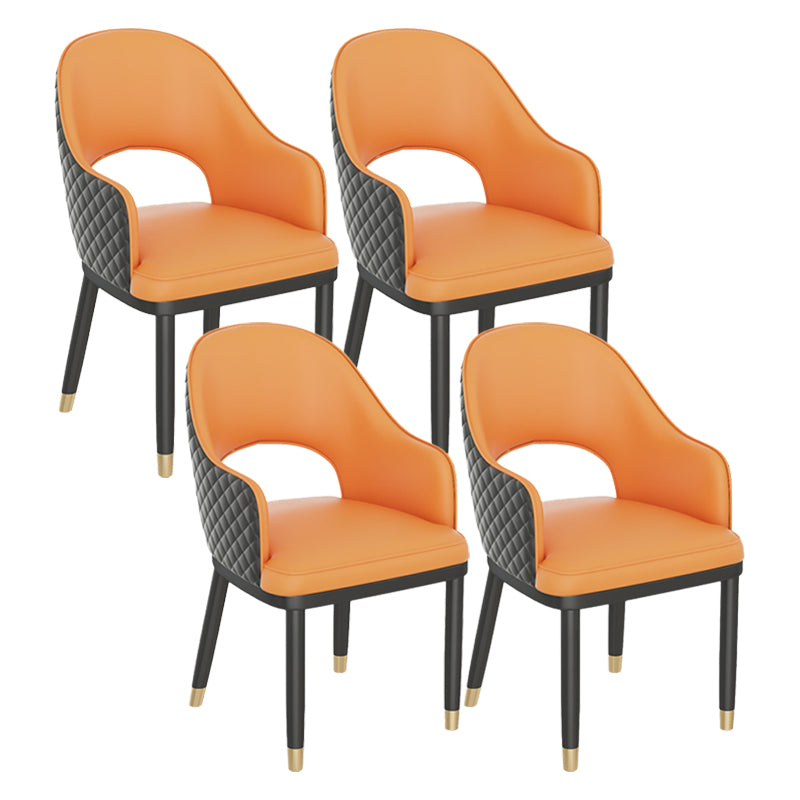 Modern Style Arm Chair Leather Open Back Indoor Dining Chair Black-Orange 4 Piece Set Clearhalo 'Dining Chairs' 'Dining Tables & Seating' 'dining_chair' 'furn' 'furn_dining_chair' 'Furniture' 'furniture_dining_chair' 'Kitchen & Dining Furniture' 5044223