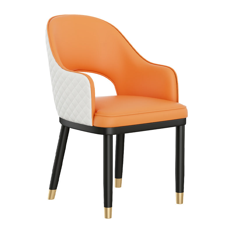 Modern Style Arm Chair Leather Open Back Indoor Dining Chair White-Saffron 1 Piece Clearhalo 'Dining Chairs' 'Dining Tables & Seating' 'dining_chair' 'furn' 'furn_dining_chair' 'Furniture' 'furniture_dining_chair' 'Kitchen & Dining Furniture' 5044224