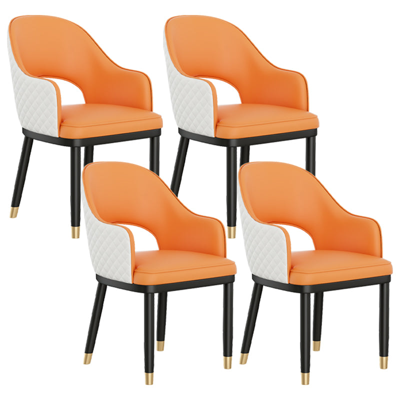 Modern Style Arm Chair Leather Open Back Indoor Dining Chair White-Saffron 4 Piece Set Clearhalo 'Dining Chairs' 'Dining Tables & Seating' 'dining_chair' 'furn' 'furn_dining_chair' 'Furniture' 'furniture_dining_chair' 'Kitchen & Dining Furniture' 5044226