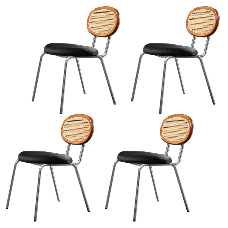 Glam Style Side Chair Upholstered Cane Back Dining Chair for Indoor Silver Brown 4 Piece Set Clearhalo 'Dining Chairs' 'Dining Tables & Seating' 'dining_chair' 'furn' 'furn_dining_chair' 'Furniture' 'furniture_dining_chair' 'Kitchen & Dining Furniture' 5044356
