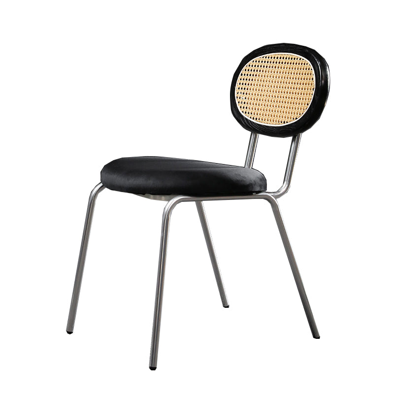 Glam Style Side Chair Upholstered Cane Back Dining Chair for Indoor Black-Silver 1 Piece Clearhalo 'Dining Chairs' 'Dining Tables & Seating' 'dining_chair' 'furn' 'furn_dining_chair' 'Furniture' 'furniture_dining_chair' 'Kitchen & Dining Furniture' 5044359