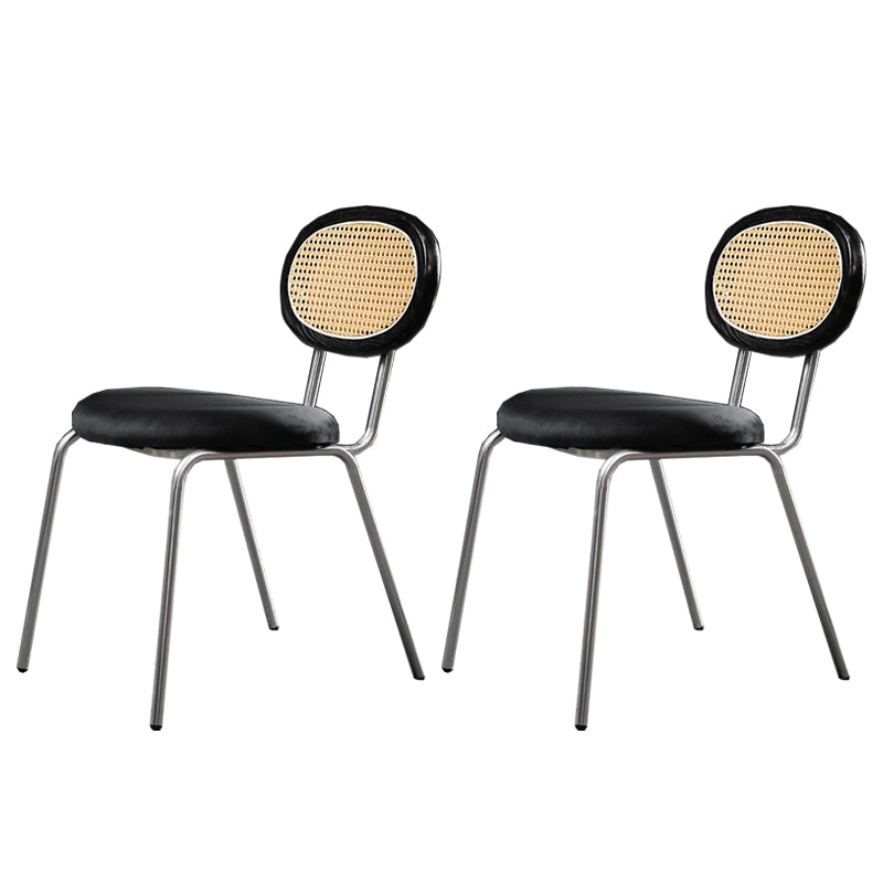 Glam Style Side Chair Upholstered Cane Back Dining Chair for Indoor Black-Silver 2 Piece Set Clearhalo 'Dining Chairs' 'Dining Tables & Seating' 'dining_chair' 'furn' 'furn_dining_chair' 'Furniture' 'furniture_dining_chair' 'Kitchen & Dining Furniture' 5044361