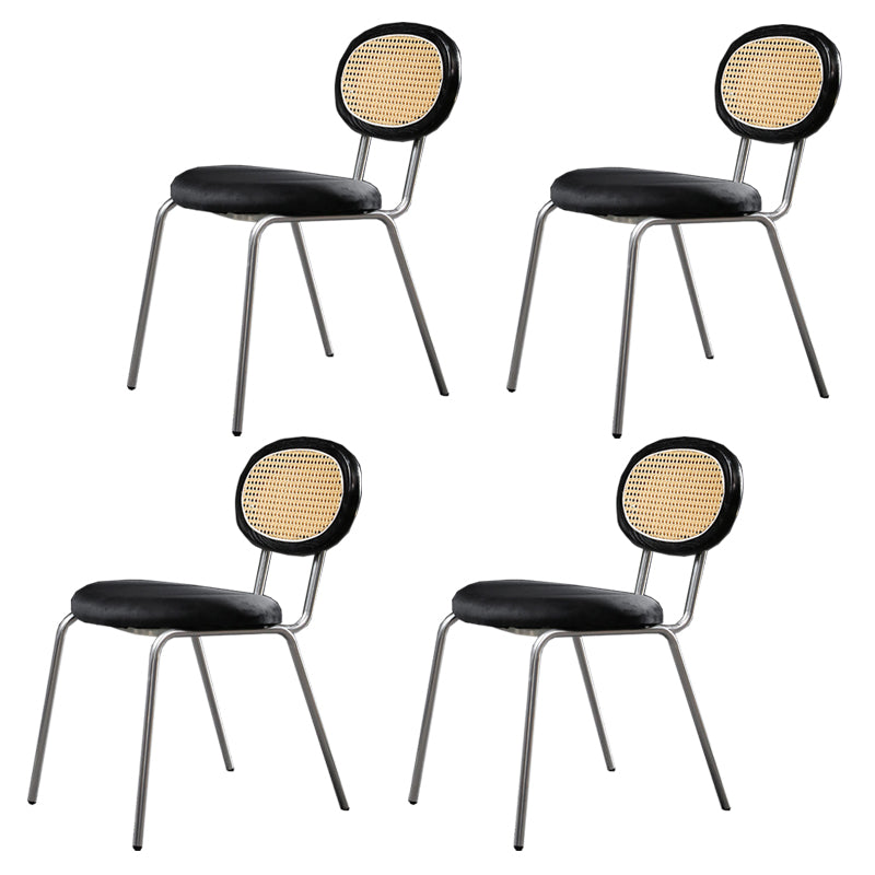 Glam Style Side Chair Upholstered Cane Back Dining Chair for Indoor Black-Silver 4 Piece Set Clearhalo 'Dining Chairs' 'Dining Tables & Seating' 'dining_chair' 'furn' 'furn_dining_chair' 'Furniture' 'furniture_dining_chair' 'Kitchen & Dining Furniture' 5044363