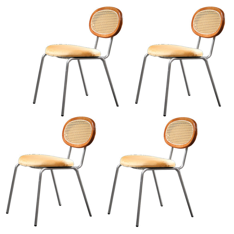 Glam Style Side Chair Upholstered Cane Back Dining Chair for Indoor Brown 4 Piece Set Clearhalo 'Dining Chairs' 'Dining Tables & Seating' 'dining_chair' 'furn' 'furn_dining_chair' 'Furniture' 'furniture_dining_chair' 'Kitchen & Dining Furniture' 5044368