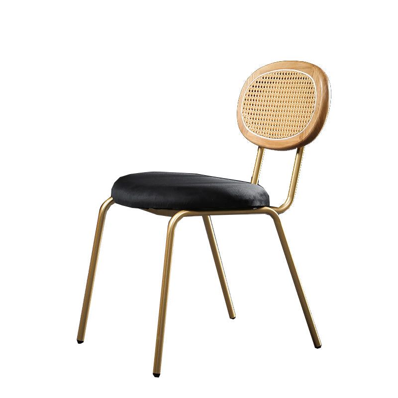 Glam Style Side Chair Upholstered Cane Back Dining Chair for Indoor Gold-Black 1 Piece Clearhalo 'Dining Chairs' 'Dining Tables & Seating' 'dining_chair' 'furn' 'furn_dining_chair' 'Furniture' 'furniture_dining_chair' 'Kitchen & Dining Furniture' 5044370