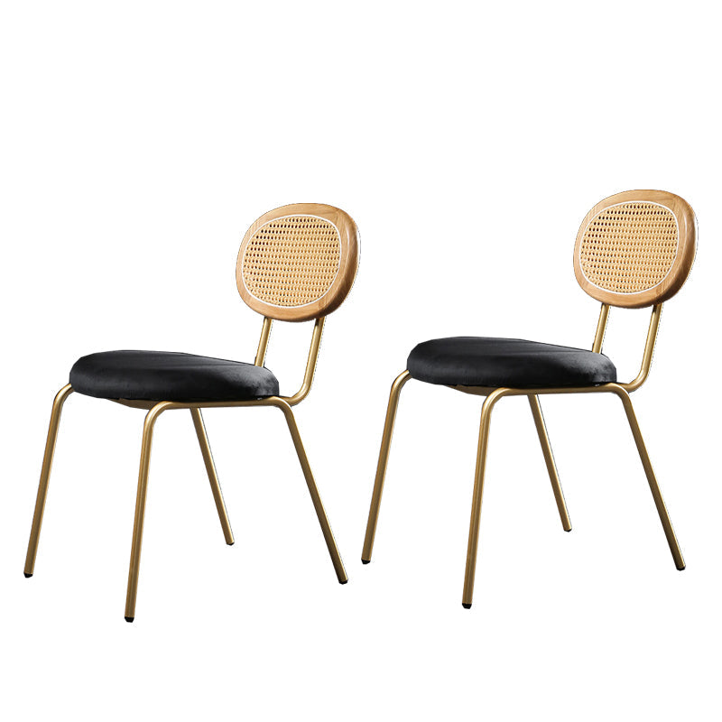 Glam Style Side Chair Upholstered Cane Back Dining Chair for Indoor Gold-Black 2 Piece Set Clearhalo 'Dining Chairs' 'Dining Tables & Seating' 'dining_chair' 'furn' 'furn_dining_chair' 'Furniture' 'furniture_dining_chair' 'Kitchen & Dining Furniture' 5044372