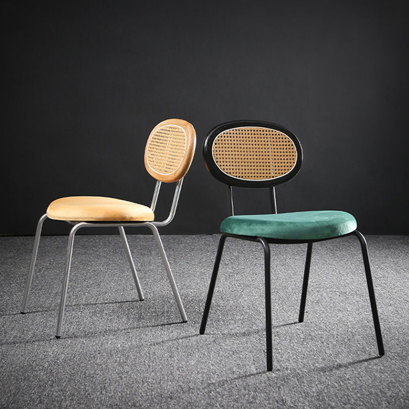 Glam Style Side Chair Upholstered Cane Back Dining Chair for Indoor Clearhalo 'Dining Chairs' 'Dining Tables & Seating' 'dining_chair' 'furn' 'furn_dining_chair' 'Furniture' 'furniture_dining_chair' 'Kitchen & Dining Furniture' 5044374