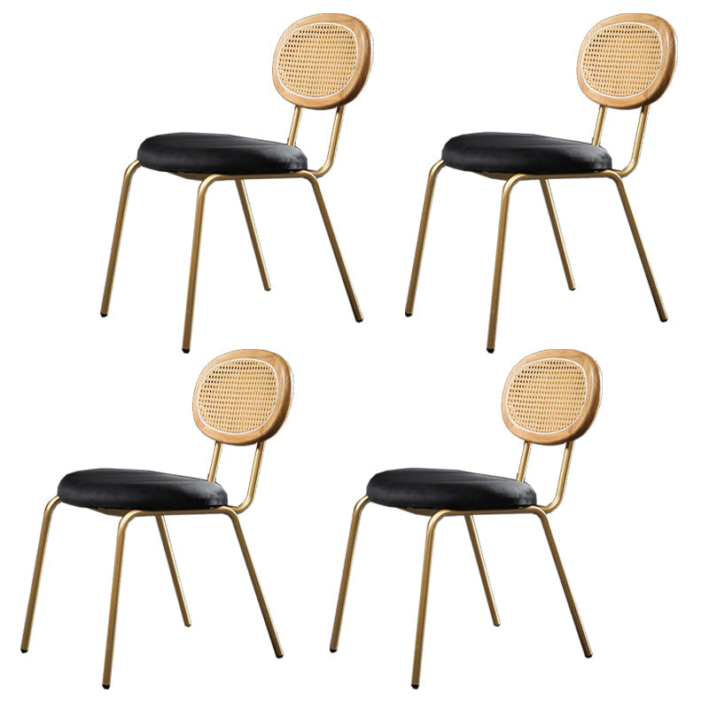 Glam Style Side Chair Upholstered Cane Back Dining Chair for Indoor Gold-Black 4 Piece Set Clearhalo 'Dining Chairs' 'Dining Tables & Seating' 'dining_chair' 'furn' 'furn_dining_chair' 'Furniture' 'furniture_dining_chair' 'Kitchen & Dining Furniture' 5044375