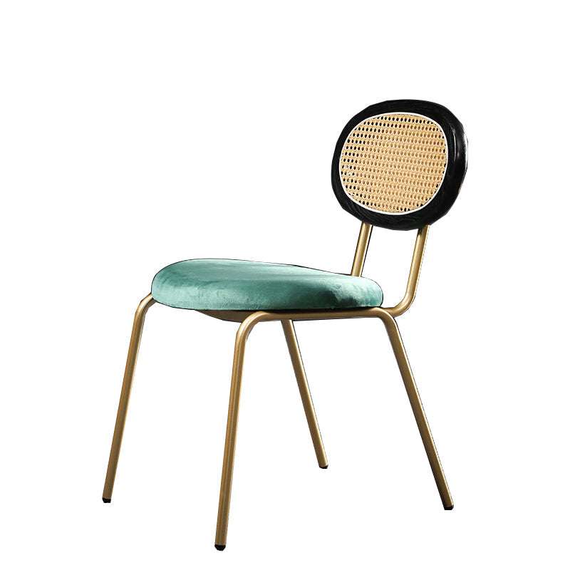 Glam Style Side Chair Upholstered Cane Back Dining Chair for Indoor Green Gold 1 Piece Clearhalo 'Dining Chairs' 'Dining Tables & Seating' 'dining_chair' 'furn' 'furn_dining_chair' 'Furniture' 'furniture_dining_chair' 'Kitchen & Dining Furniture' 5044376