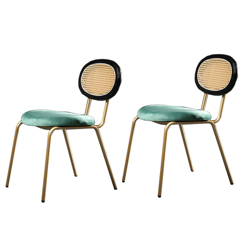 Glam Style Side Chair Upholstered Cane Back Dining Chair for Indoor Green Gold 2 Piece Set Clearhalo 'Dining Chairs' 'Dining Tables & Seating' 'dining_chair' 'furn' 'furn_dining_chair' 'Furniture' 'furniture_dining_chair' 'Kitchen & Dining Furniture' 5044377