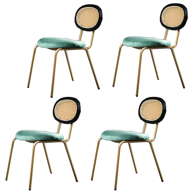 Glam Style Side Chair Upholstered Cane Back Dining Chair for Indoor Green Gold 4 Piece Set Clearhalo 'Dining Chairs' 'Dining Tables & Seating' 'dining_chair' 'furn' 'furn_dining_chair' 'Furniture' 'furniture_dining_chair' 'Kitchen & Dining Furniture' 5044378