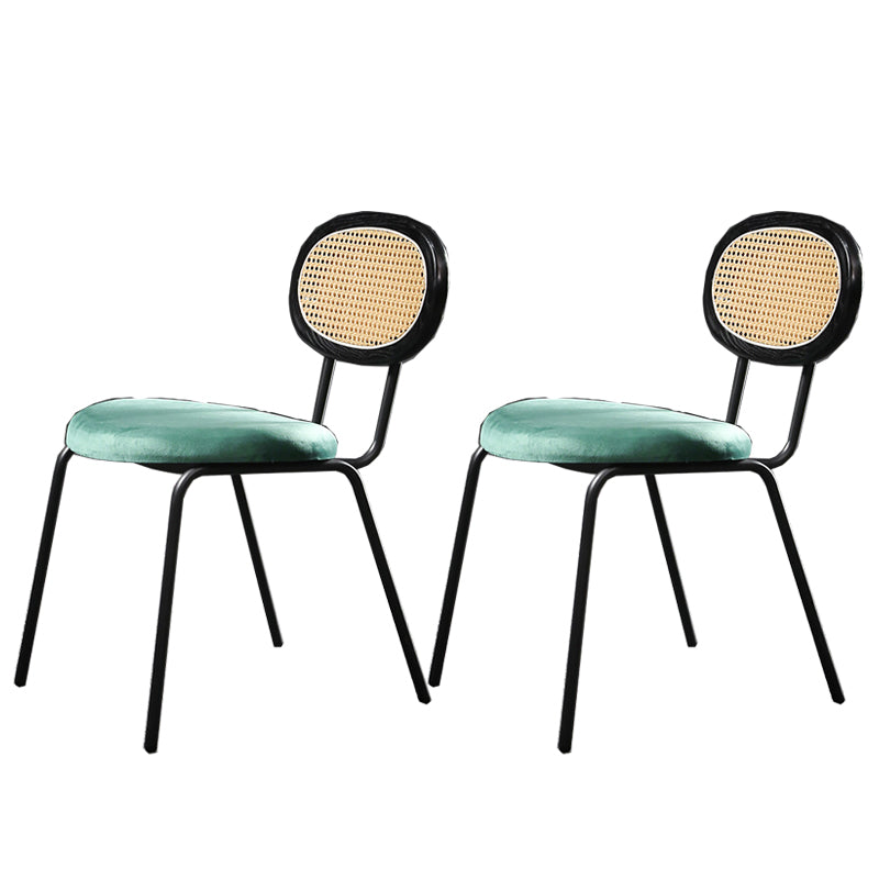 Glam Style Side Chair Upholstered Cane Back Dining Chair for Indoor Green-Black 2 Piece Set Clearhalo 'Dining Chairs' 'Dining Tables & Seating' 'dining_chair' 'furn' 'furn_dining_chair' 'Furniture' 'furniture_dining_chair' 'Kitchen & Dining Furniture' 5044380