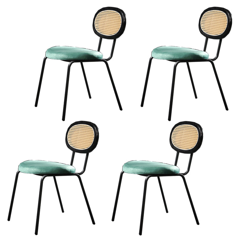 Glam Style Side Chair Upholstered Cane Back Dining Chair for Indoor Green-Black 4 Piece Set Clearhalo 'Dining Chairs' 'Dining Tables & Seating' 'dining_chair' 'furn' 'furn_dining_chair' 'Furniture' 'furniture_dining_chair' 'Kitchen & Dining Furniture' 5044381