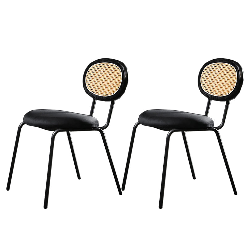 Glam Style Side Chair Upholstered Cane Back Dining Chair for Indoor Black 2 Piece Set Clearhalo 'Dining Chairs' 'Dining Tables & Seating' 'dining_chair' 'furn' 'furn_dining_chair' 'Furniture' 'furniture_dining_chair' 'Kitchen & Dining Furniture' 5044383