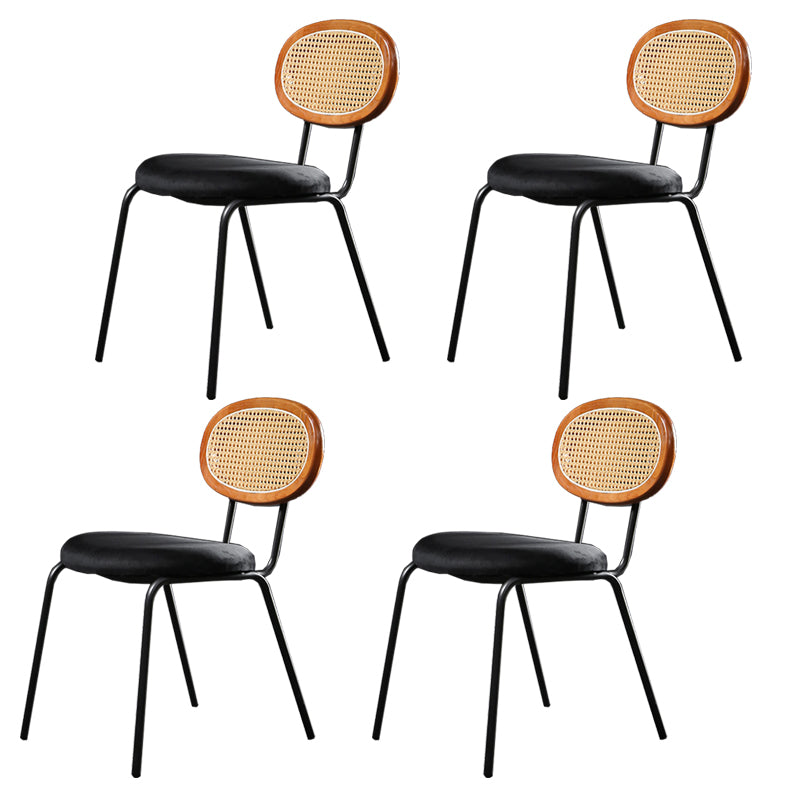 Glam Style Side Chair Upholstered Cane Back Dining Chair for Indoor Brown-Black 4 Piece Set Clearhalo 'Dining Chairs' 'Dining Tables & Seating' 'dining_chair' 'furn' 'furn_dining_chair' 'Furniture' 'furniture_dining_chair' 'Kitchen & Dining Furniture' 5044387