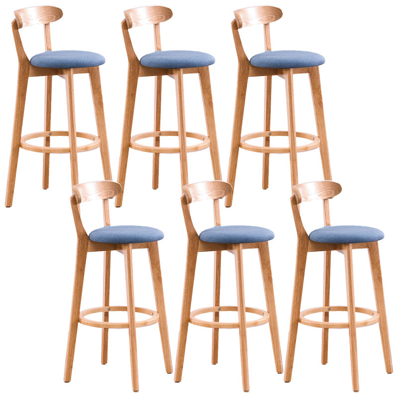 Scandinavian Dessert Shop Beech Stool Matte Finish Upholstered Bar Stools Blue Set of 6 Clearhalo 'Bar Furniture' 'Bar Stools' 'bar_stools' 'Furniture' 'furniture_bar_stools' 'Kitchen & Dining Furniture' 5044480