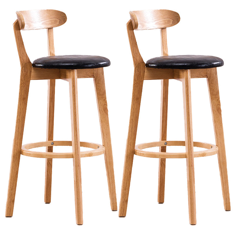 Scandinavian Dessert Shop Beech Stool Matte Finish Upholstered Bar Stools Natural Wood Black Set of 2 Clearhalo 'Bar Furniture' 'Bar Stools' 'bar_stools' 'Furniture' 'furniture_bar_stools' 'Kitchen & Dining Furniture' 5044498