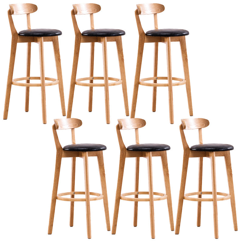 Scandinavian Dessert Shop Beech Stool Matte Finish Upholstered Bar Stools Natural Wood Black Set of 6 Clearhalo 'Bar Furniture' 'Bar Stools' 'bar_stools' 'Furniture' 'furniture_bar_stools' 'Kitchen & Dining Furniture' 5044500