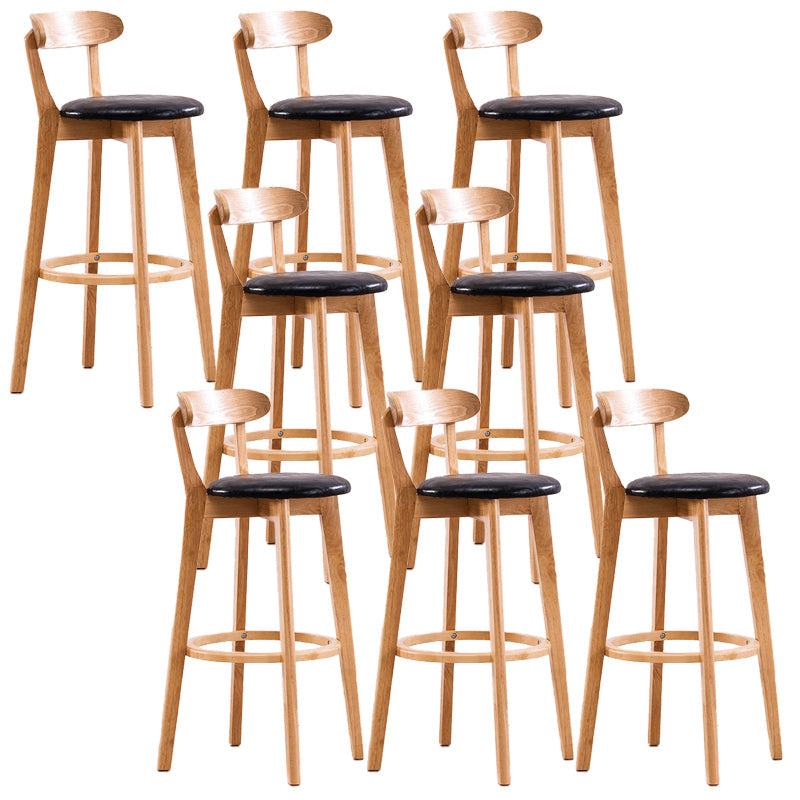 Scandinavian Dessert Shop Beech Stool Matte Finish Upholstered Bar Stools Natural Wood Black Set of 8 Clearhalo 'Bar Furniture' 'Bar Stools' 'bar_stools' 'Furniture' 'furniture_bar_stools' 'Kitchen & Dining Furniture' 5044501