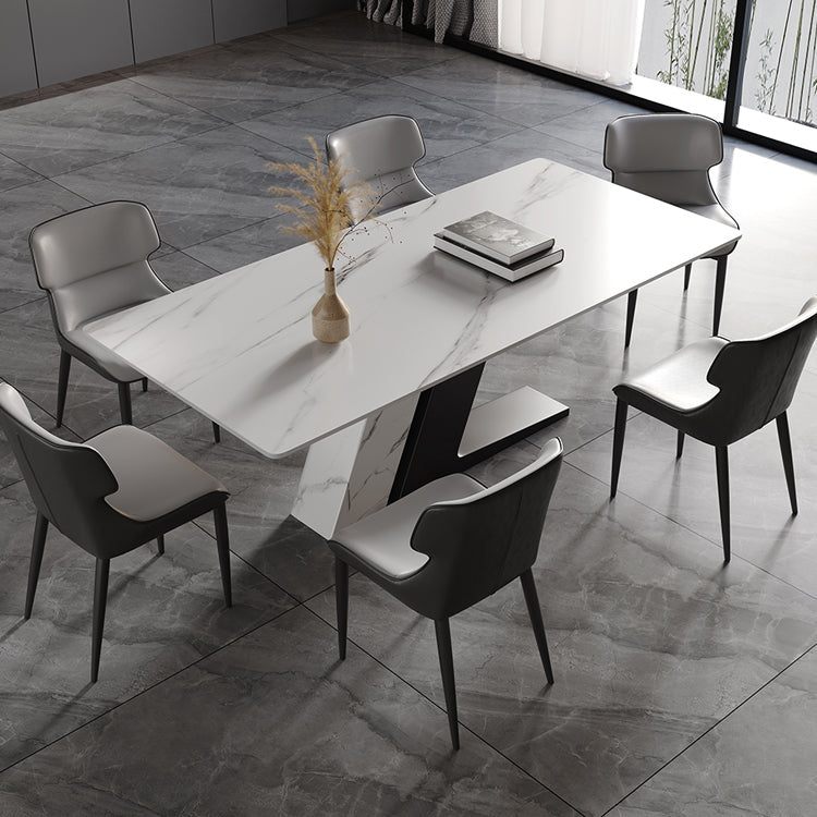 Modern Stainless Steel Dinette Set 1/2/5/7 Pieces Sintered Stone Top Dining Table Set 7 Pieces: Black Table, 6 Chairs Clearhalo 'Dining Room Sets' 'Dining Tables & Seating' 'dining_room_set' 'furn' 'furn_dining_room_set' 'Furniture' 'furniture_dining_room_set' 'Kitchen & Dining Furniture' 5044512