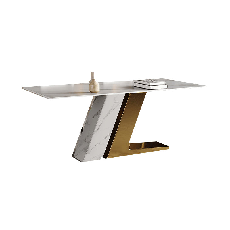 Modern Stainless Steel Dinette Set 1/2/5/7 Pieces Sintered Stone Top Dining Table Set Gold 70.9"L x 35.4"W Clearhalo 'Dining Room Sets' 'Dining Tables & Seating' 'dining_room_set' 'furn' 'furn_dining_room_set' 'Furniture' 'furniture_dining_room_set' 'Kitchen & Dining Furniture' 5044513