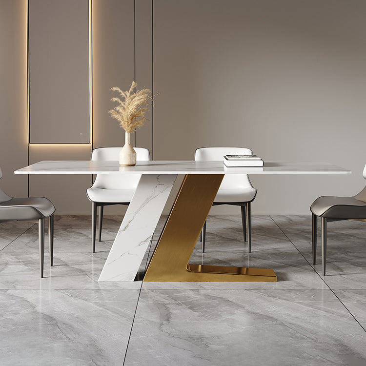 Modern Stainless Steel Dinette Set 1/2/5/7 Pieces Sintered Stone Top Dining Table Set Clearhalo 'Dining Room Sets' 'Dining Tables & Seating' 'dining_room_set' 'furn' 'furn_dining_room_set' 'Furniture' 'furniture_dining_room_set' 'Kitchen & Dining Furniture' 5044519