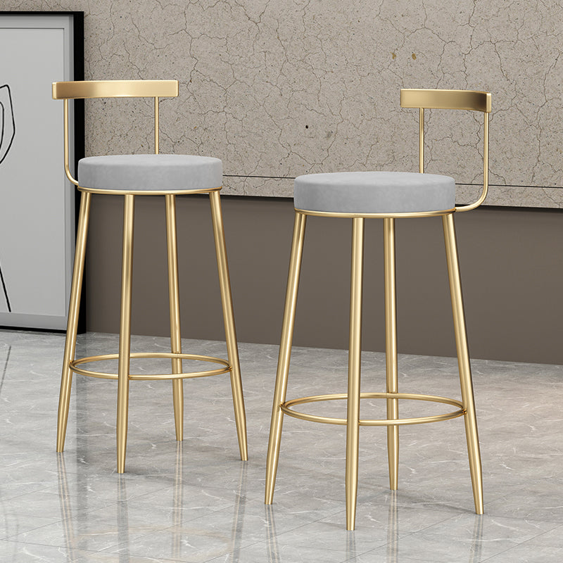 Glam Style Backrest Counter Stool Iron Cafe Bar Stool with Velvet Cushion and Pedal Clearhalo 'Bar Furniture' 'Bar Stools' 'bar_stools' 'furn' 'furn_bar_stools' 'Furniture' 'furniture_bar_stools' 'Kitchen & Dining Furniture' 5044648