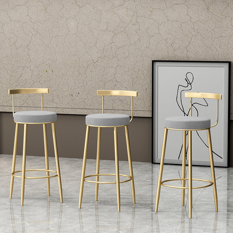 Glam Style Backrest Counter Stool Iron Cafe Bar Stool with Velvet Cushion and Pedal Clearhalo 'Bar Furniture' 'Bar Stools' 'bar_stools' 'furn' 'furn_bar_stools' 'Furniture' 'furniture_bar_stools' 'Kitchen & Dining Furniture' 5044654