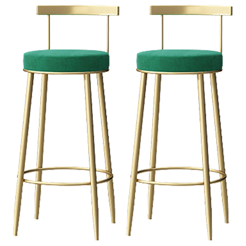 Glam Style Backrest Counter Stool Iron Cafe Bar Stool with Velvet Cushion and Pedal Green 2 Piece Set Clearhalo 'Bar Furniture' 'Bar Stools' 'bar_stools' 'furn' 'furn_bar_stools' 'Furniture' 'furniture_bar_stools' 'Kitchen & Dining Furniture' 5044657